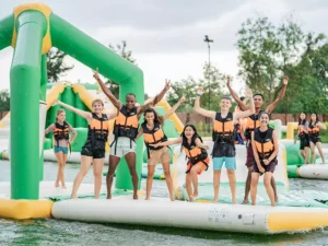 Group-of-visitors-enjoying-at-Inflatable-Aquapark