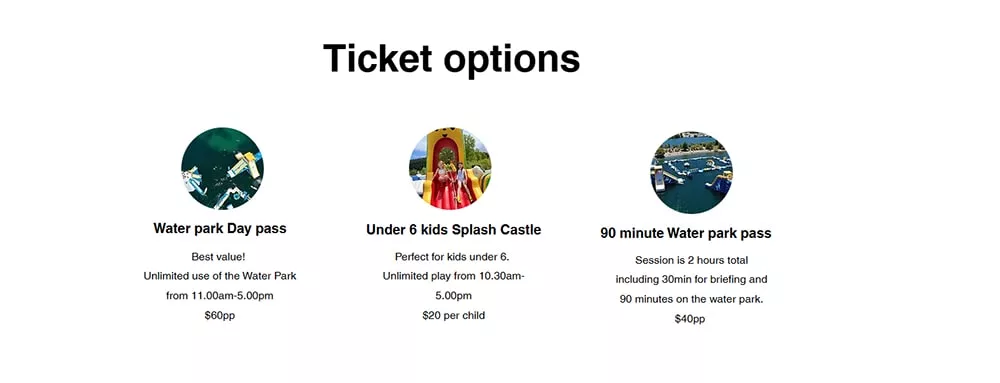 Inflatable-aqua-park-website-showing-ticket-pricing-options