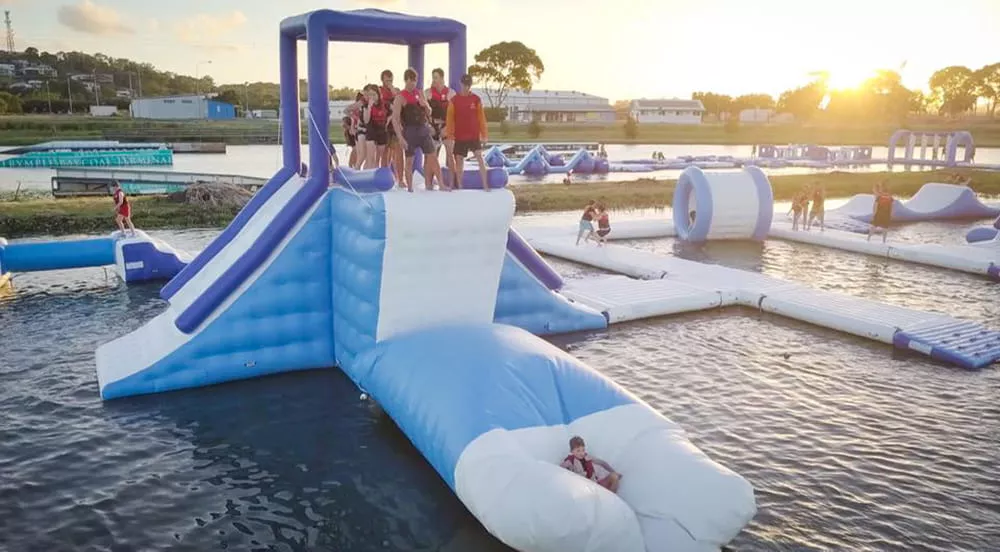 lifeguards-supervising-a-commercial-inflatable-water-park
