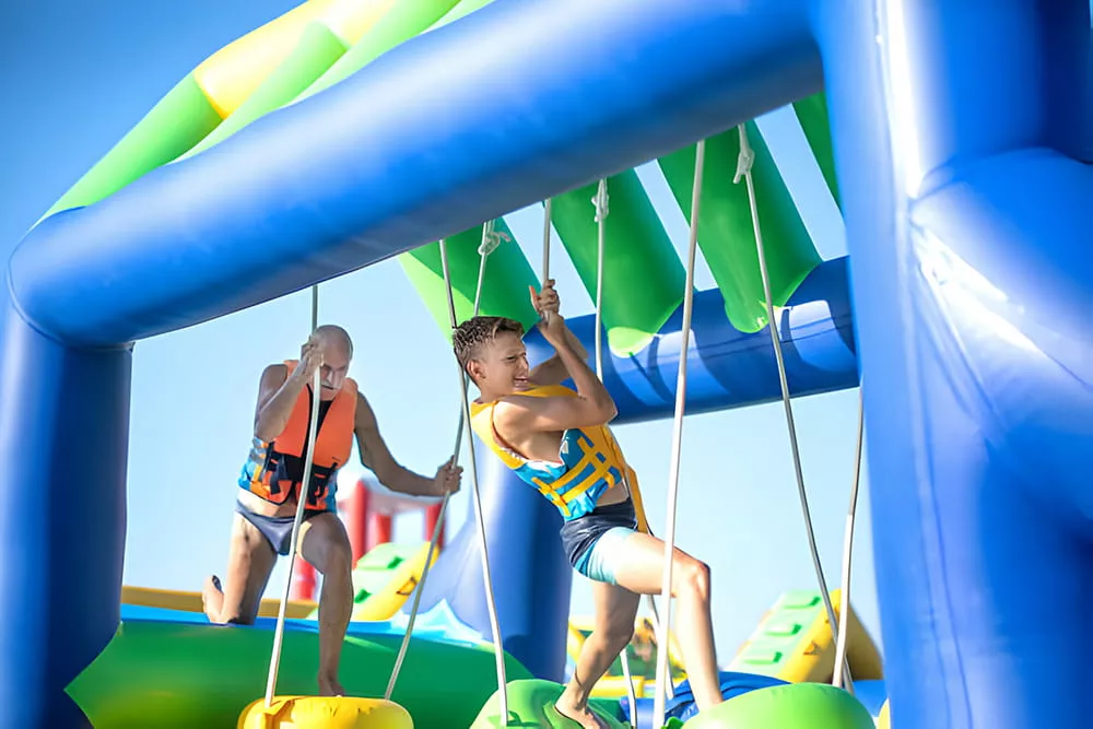 commercial inflatable aqua park safety design multiple users visitor flow