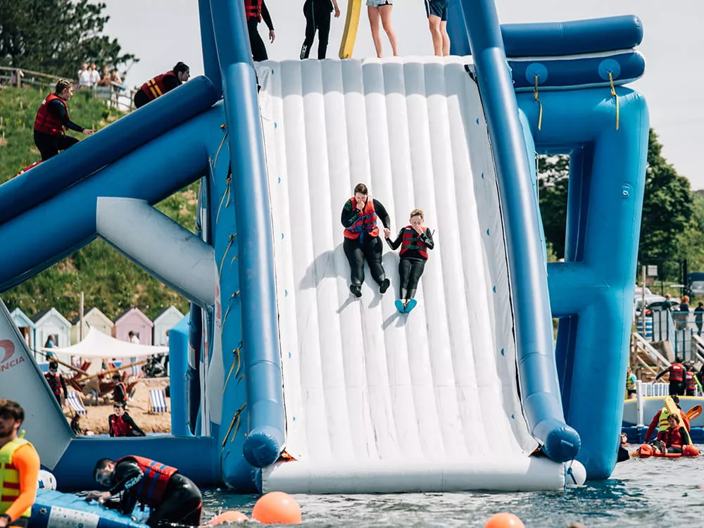 giant slide at an inflatable water park