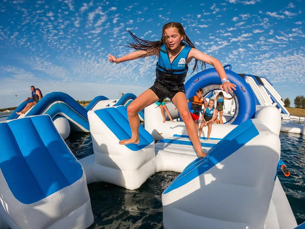 obstacle-course-at-an-inflatable-water-park