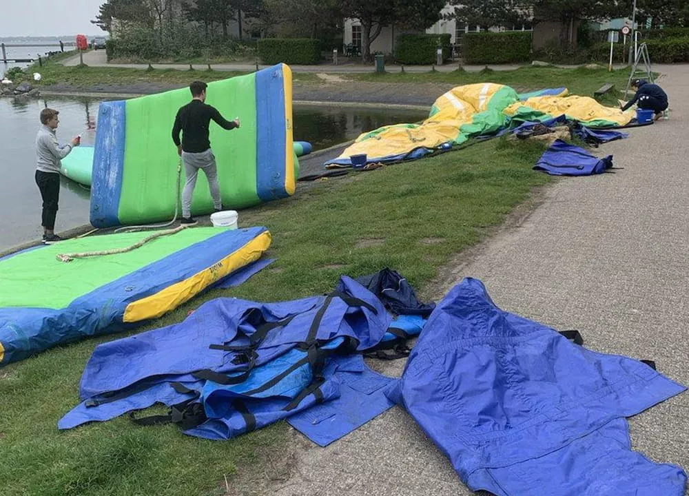 closed-inflatable-water-park-undergoing-maintenance