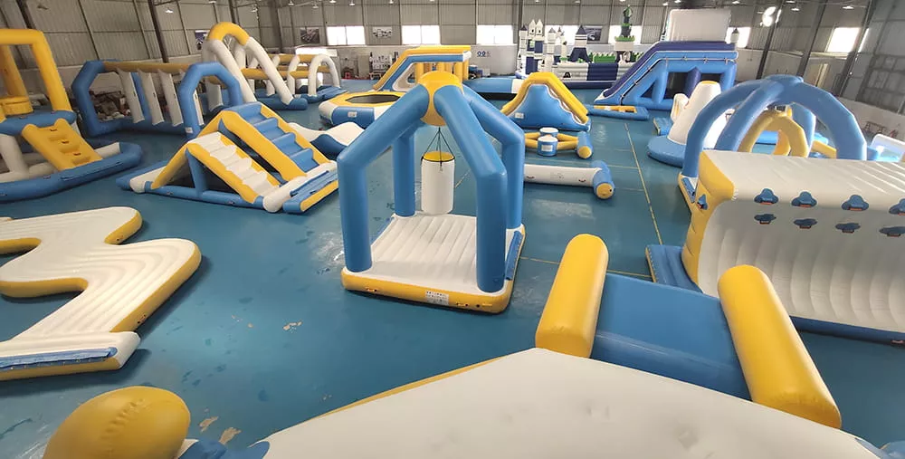 floating-obstacle-course-modules-inflated-at-the-factory-before-inspection