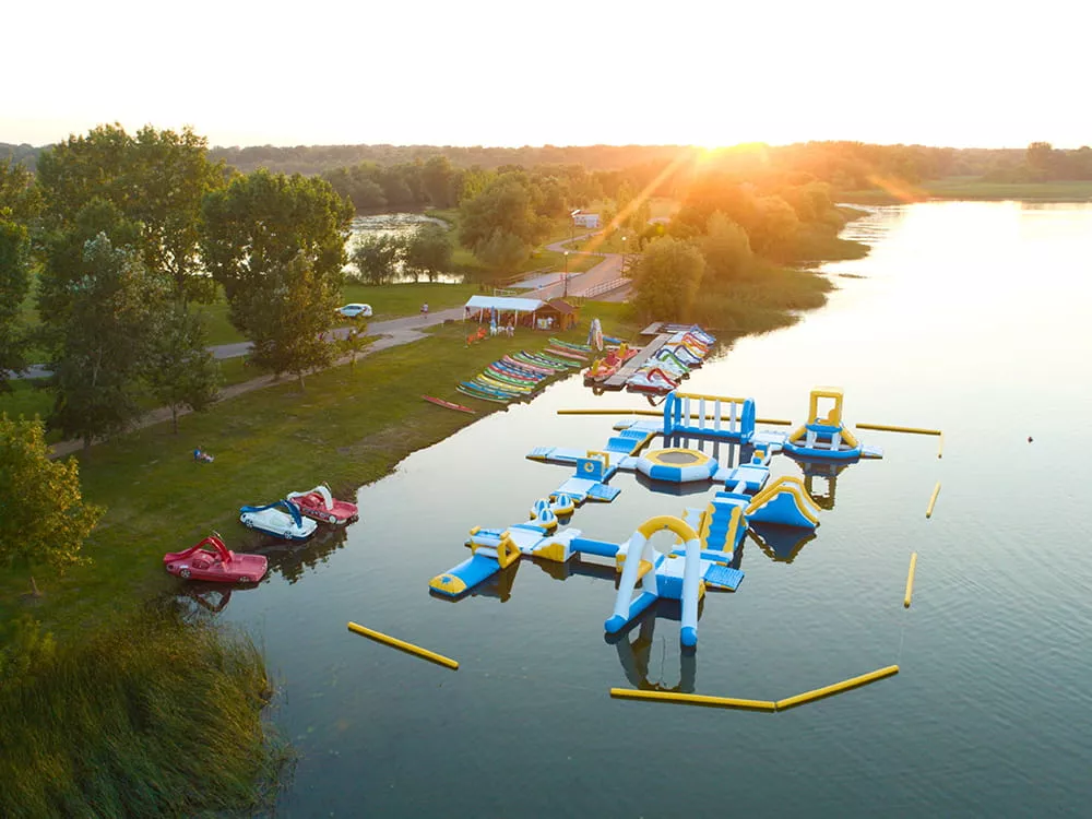 connected-water-sports-inflatable-modules-on-a-lake-near-shore